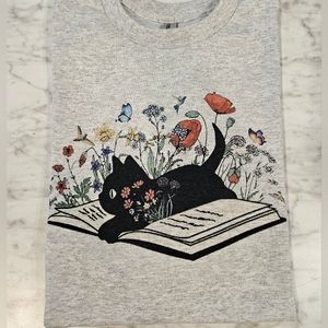 Cat mom shirt cute black cat book reading popular